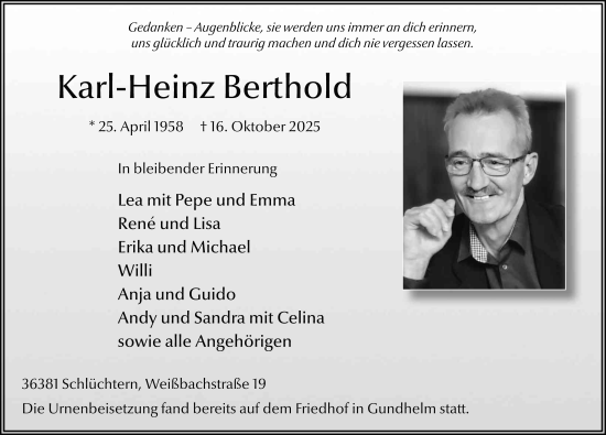 Traueranzeige von Kalr-Heinz Berthold von FZ