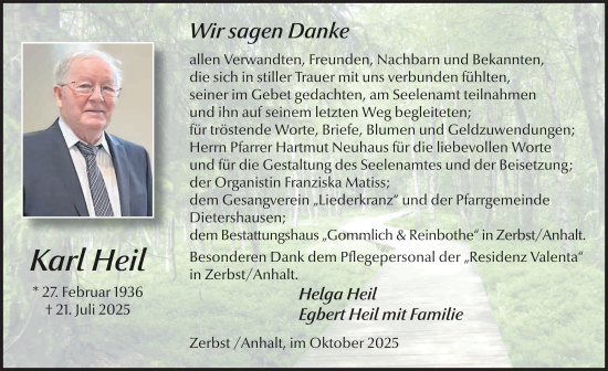 Traueranzeige von Karl Heil von FZ