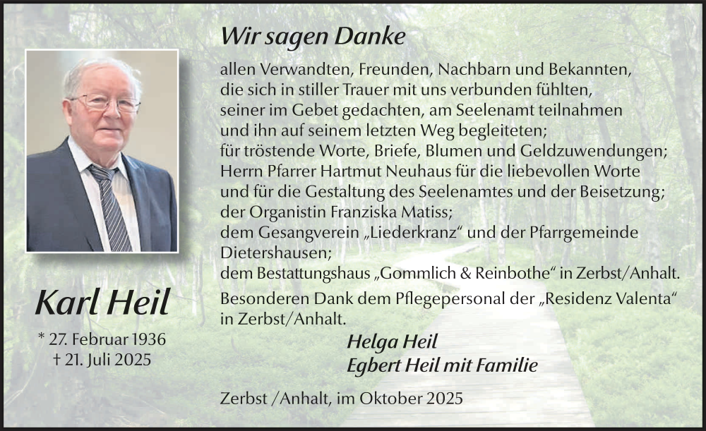  Traueranzeige für Karl Heil vom 04.10.2025 aus FZ