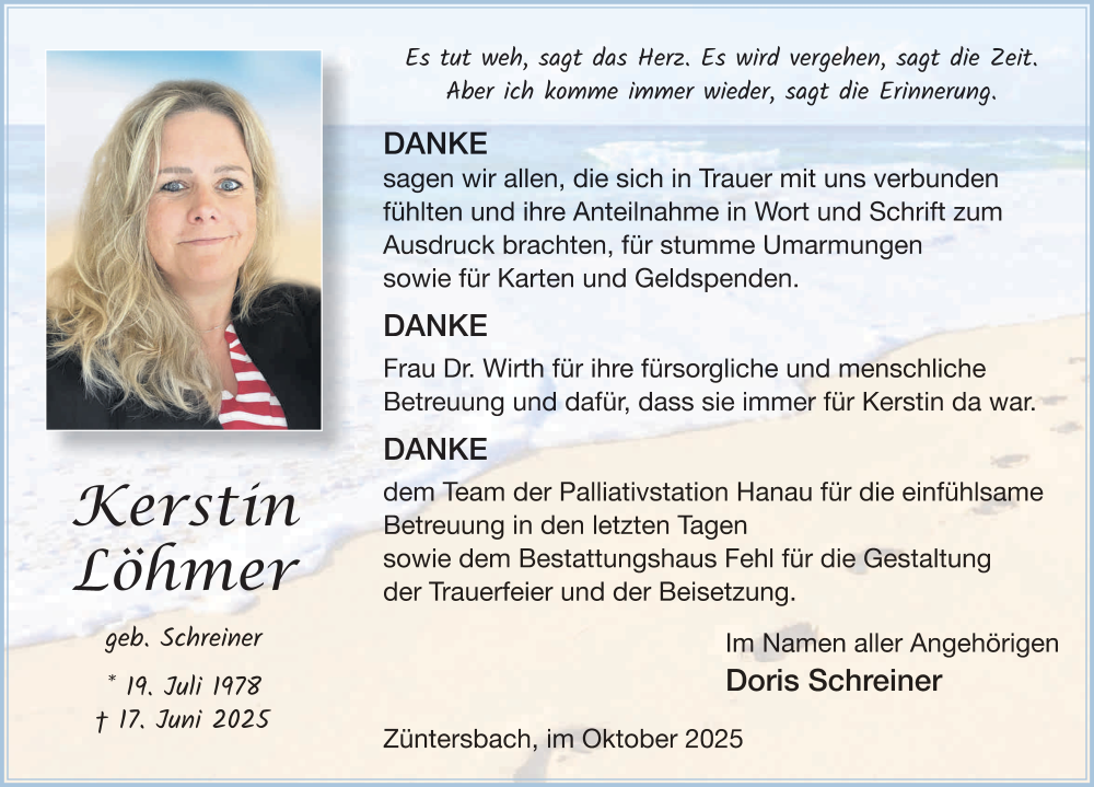  Traueranzeige für Kerstin Löhmer vom 25.10.2025 aus FZ