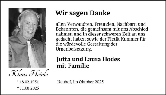 Traueranzeige von Klaus Heinle von FZ