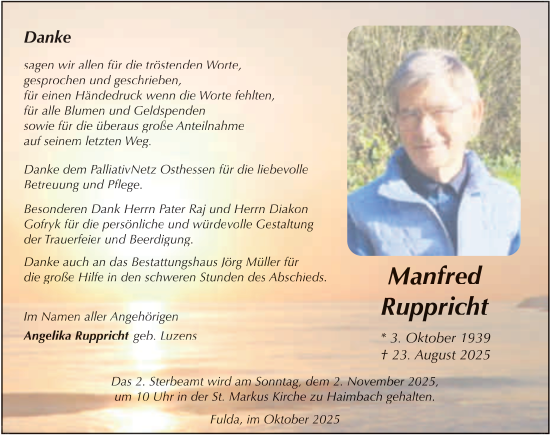 Traueranzeige von Manfred Ruppricht von FZ
