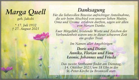 Traueranzeige von Margot Quell von FZ