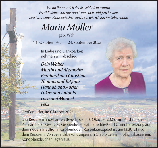 Traueranzeige von Maria Möller von FZ