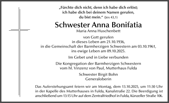 Traueranzeige von Maria Anna Huschbett von FZ