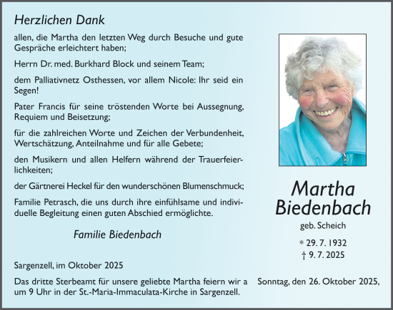 Traueranzeige von Martha Biedenbach von FZ