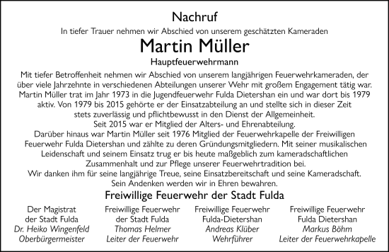 Traueranzeige von Martin Müller von FZ