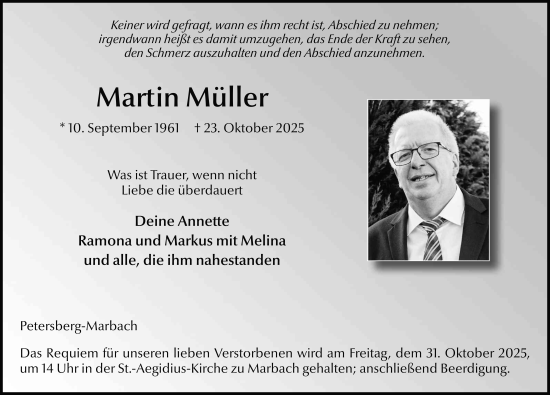Traueranzeige von Martin Müller von FZ