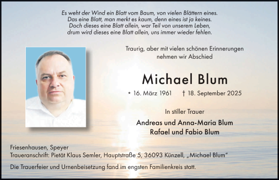 Traueranzeige von Michael Blum von FZ