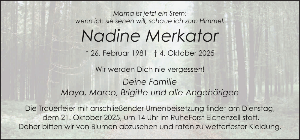  Traueranzeige für Nadine Merkator vom 18.10.2025 aus FZ