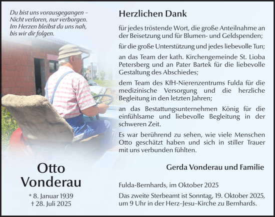 Traueranzeige von Otto Vonderau von FZ