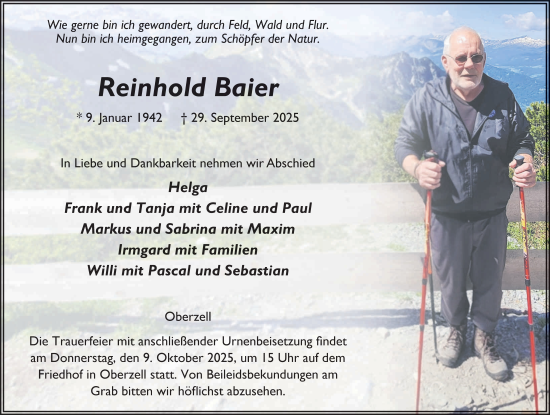 Traueranzeige von Reinhold Baier von FZ