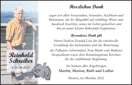 Traueranzeige von Reinhold Schreiber von FZ