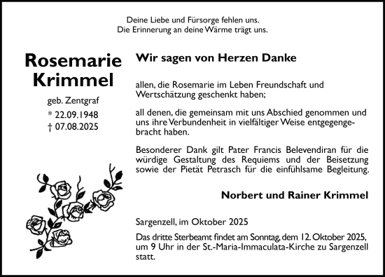 Traueranzeige von Rosemarie Krimmel von FZ
