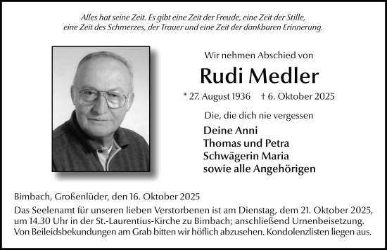 Traueranzeige von Rudi Medler von FZ