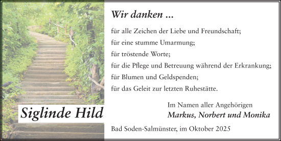 Traueranzeige von Siglinde Hild von FZ