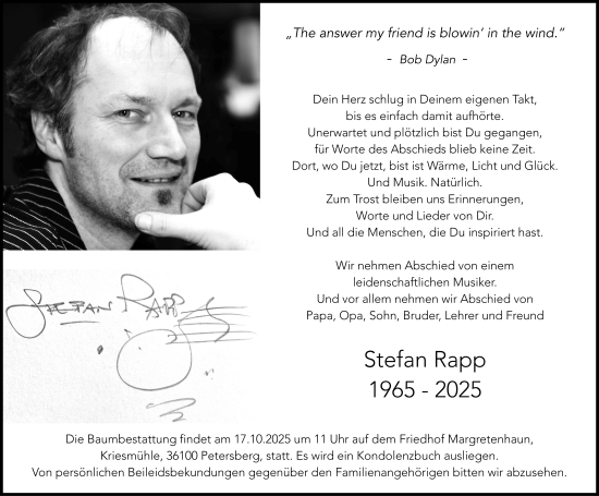 Traueranzeige von Stefan Rapp von FZ