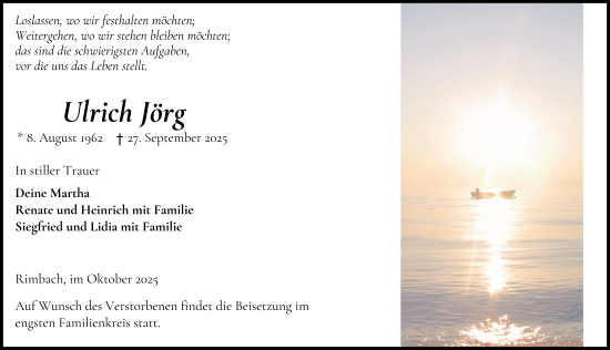 Traueranzeige von Ulrich Jörg von FZ