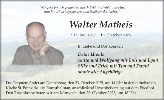 Traueranzeige von Walter Matheis von FZ