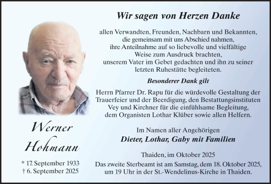 Traueranzeige von Werner Hohmann von FZ