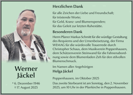 Traueranzeige von Werner Jäckel von FZ