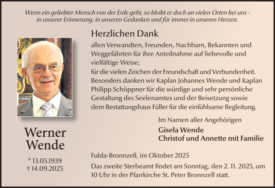 Traueranzeige von Werner Wende von FZ