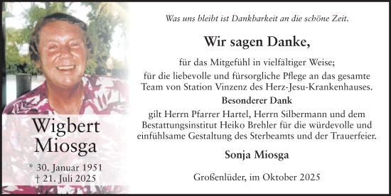 Traueranzeige von Wigbert Miosga von FZ