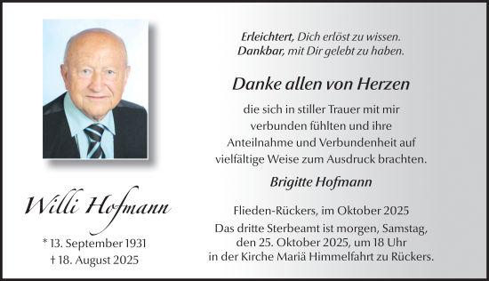 Traueranzeige von Willi Hofmann von FZ