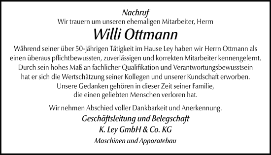 Traueranzeige von Willi Ottmann von FZ