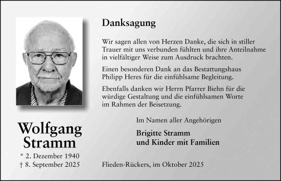 Traueranzeige von Wolfgang Stramm von FZ