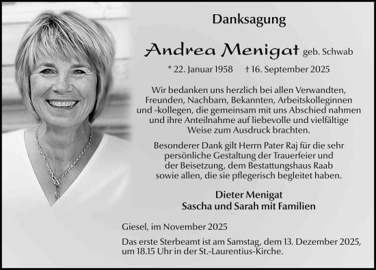 Traueranzeige von Andrea Menigat von FZ