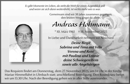 Traueranzeige von Andreas Hohmann von FZ