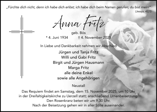 Traueranzeige von Anna Fritz von FZ