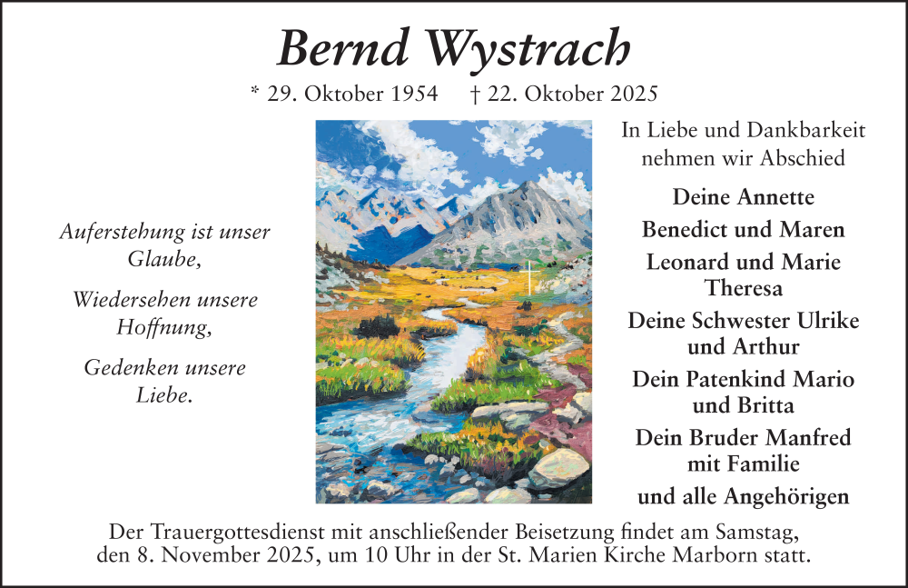  Traueranzeige für Bernd Wystrach vom 01.11.2025 aus FZ