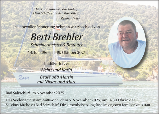 Traueranzeige von Berti Brehler von FZ