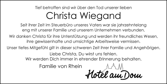 Traueranzeige von Christa Wiegand von FZ