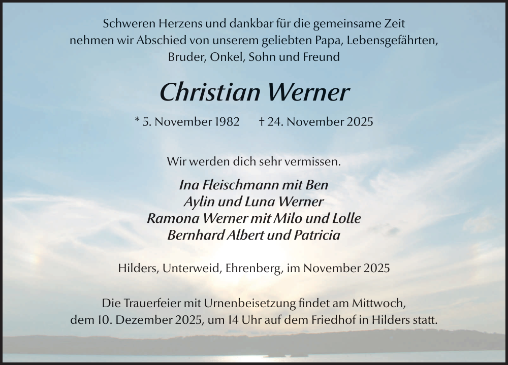  Traueranzeige für Christian Werner vom 29.11.2025 aus FZ