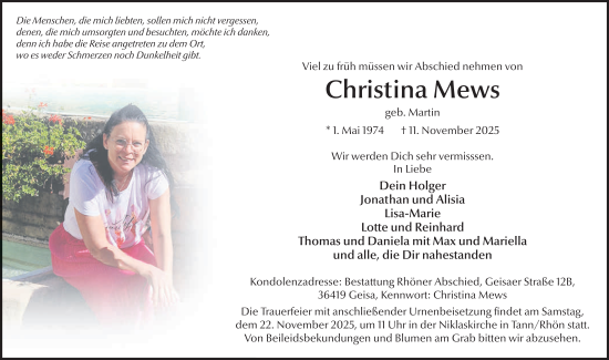 Traueranzeige von Christina Mews von FZ
