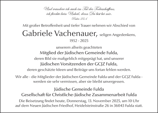 Traueranzeige von Gabriele Vachenauer von FZ
