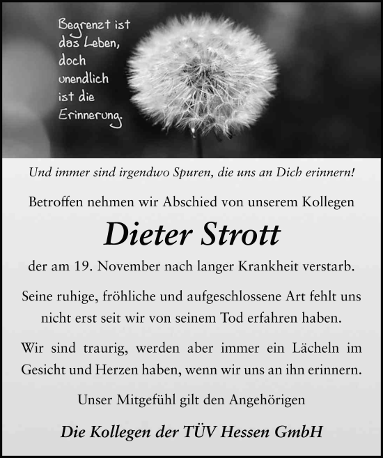Traueranzeige von Dieter Strott von FZ