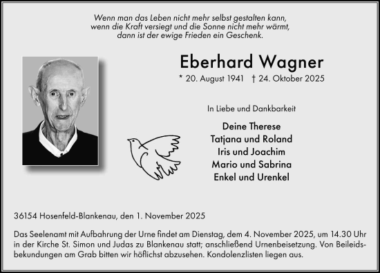 Traueranzeige von Eberhard Wagner von FZ