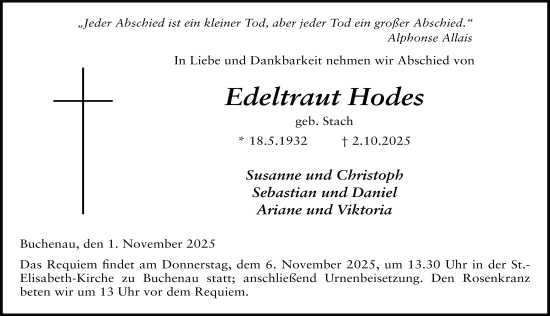 Traueranzeige von Edeltraud Hodes von FZ