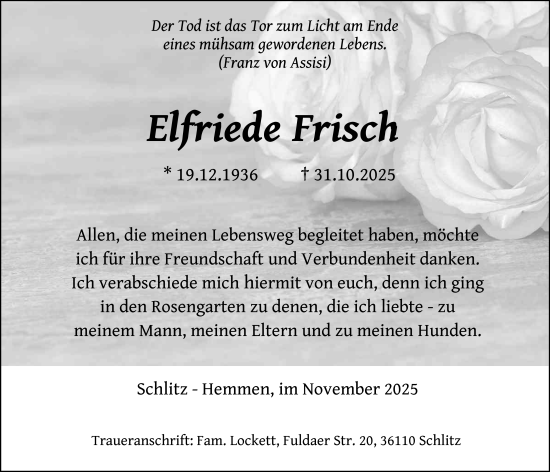 Traueranzeige von Elfriede Frisch von FZ