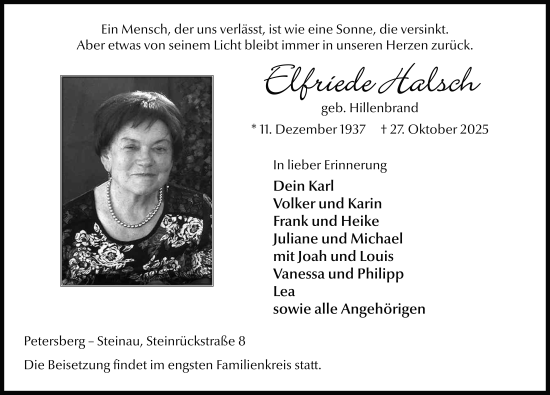 Traueranzeige von Elfriede Halsch von FZ