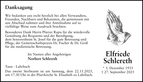 Traueranzeige von Elfriede Schlereth von FZ