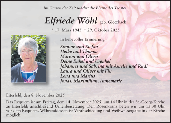 Traueranzeige von Elfriede Wöhl von FZ
