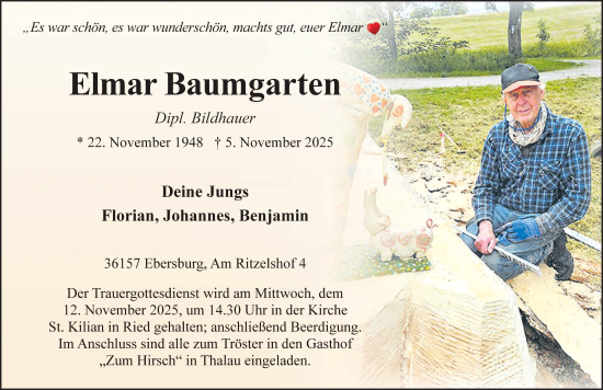 Traueranzeige von Elmar Baumgarten von FZ