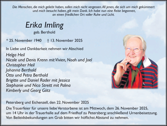 Traueranzeige von Erika Imling von FZ