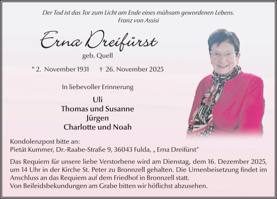 Traueranzeige von Erna Dreifürst von FZ