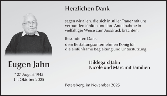 Traueranzeige von Eugen Jahn von FZ
